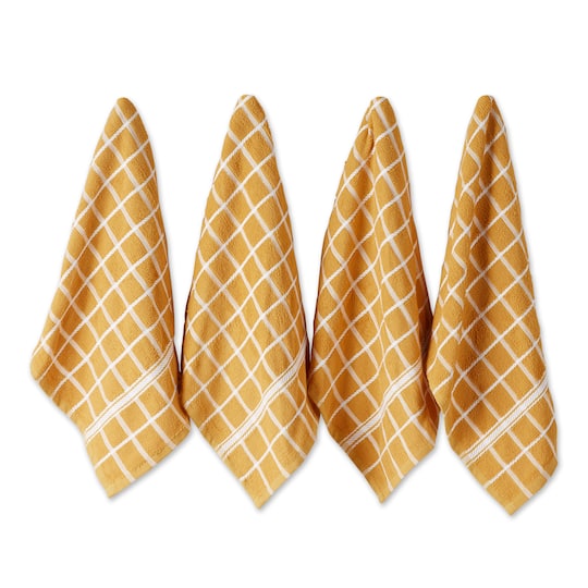 Design Imports Basic Terry Collection Windowpane Dishtowel Set, 16x26", Honey Gold Check, 4 Piece - Honey Gold